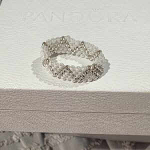 White and Silver Beaded OS Women's Ring